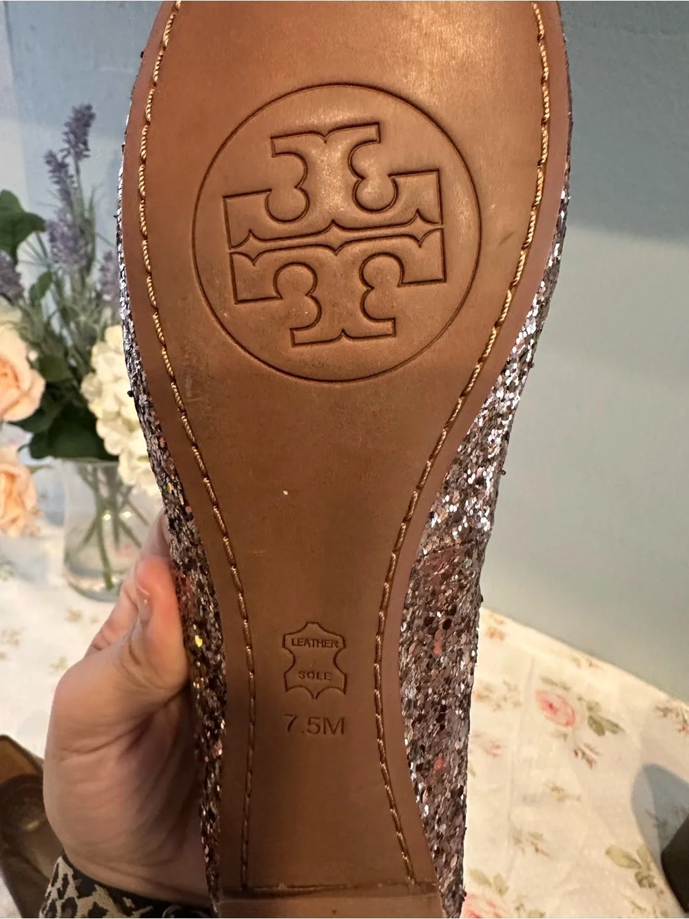 Tory Burch Metallic Bronze Glitter Ballet Flats